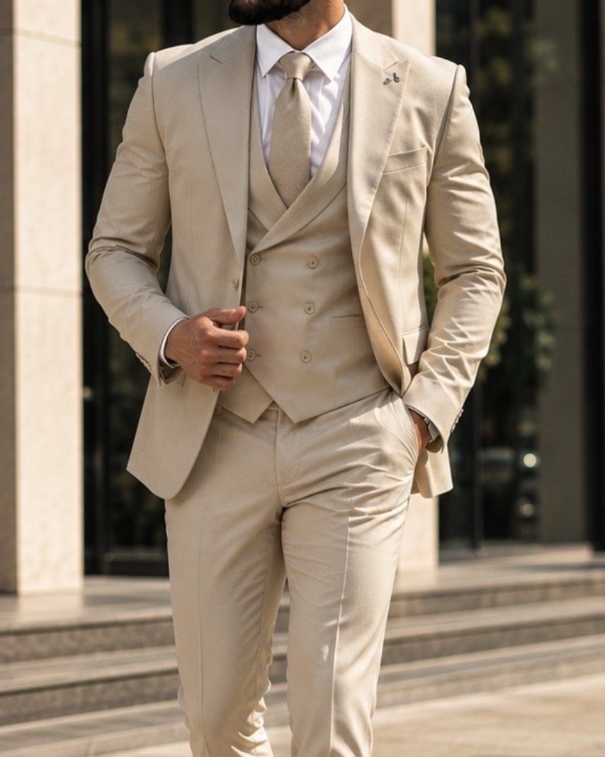 Double-Breasted Three-Piece Suit – Ivory gallery.thumbnail 2