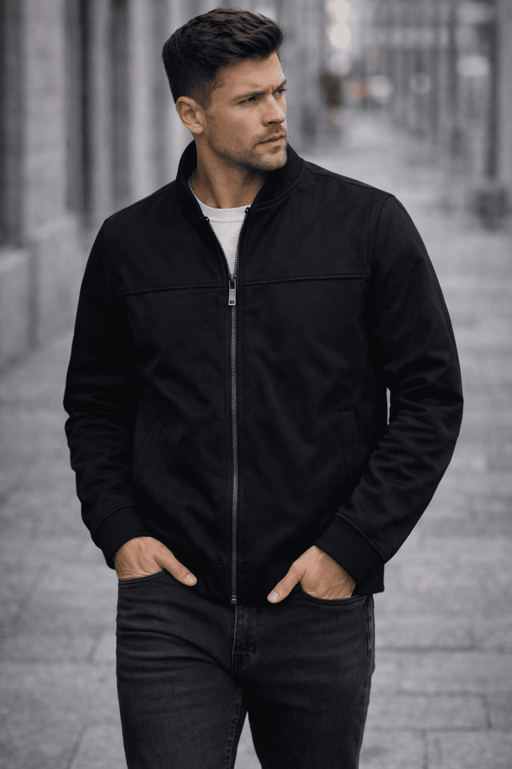 Essential Suede Zip Jacket – Black 2