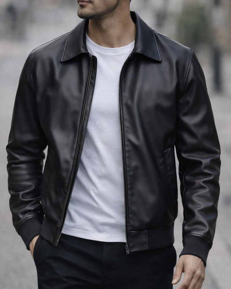Leather-Look Bomber Jacket – Deep Black gallery.thumbnail 2