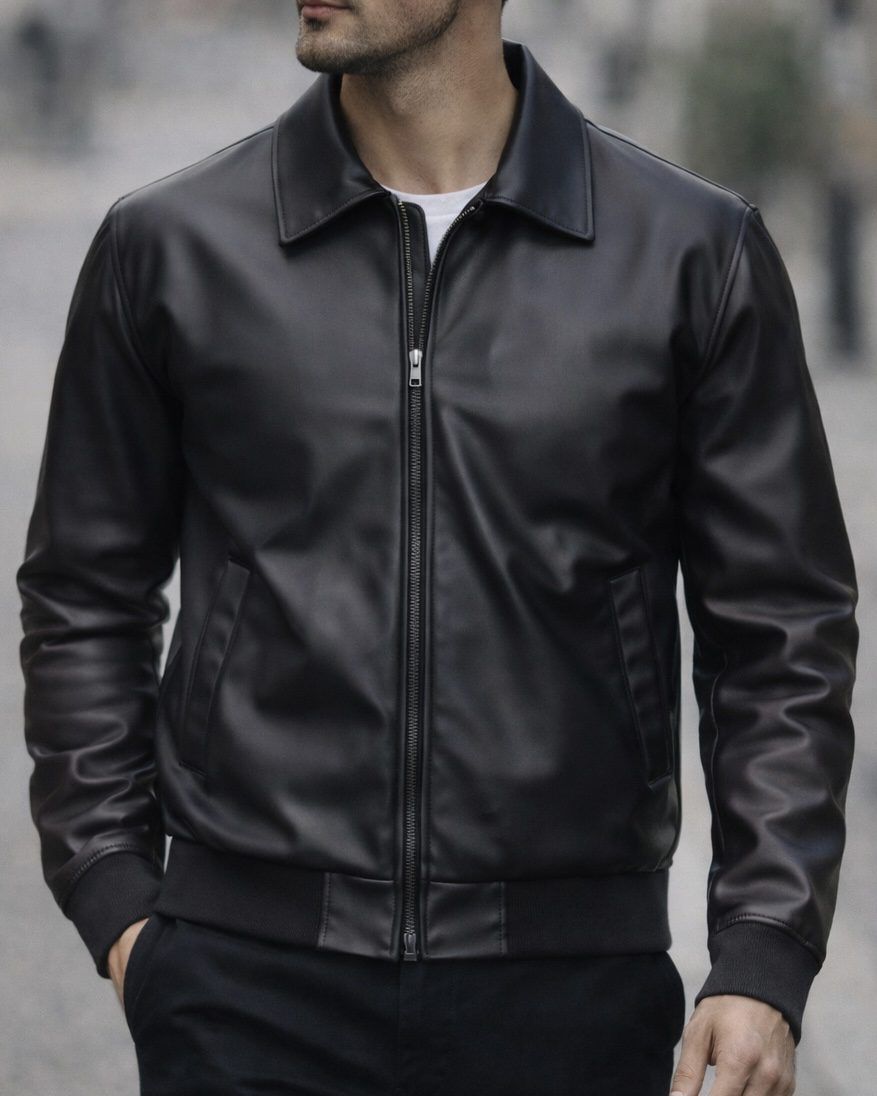 Leather-Look Bomber Jacket – Deep Black gallery.thumbnail 4