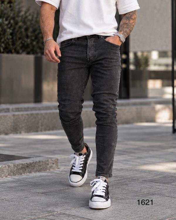 Dark Grey Washed Black Tapered Jeans