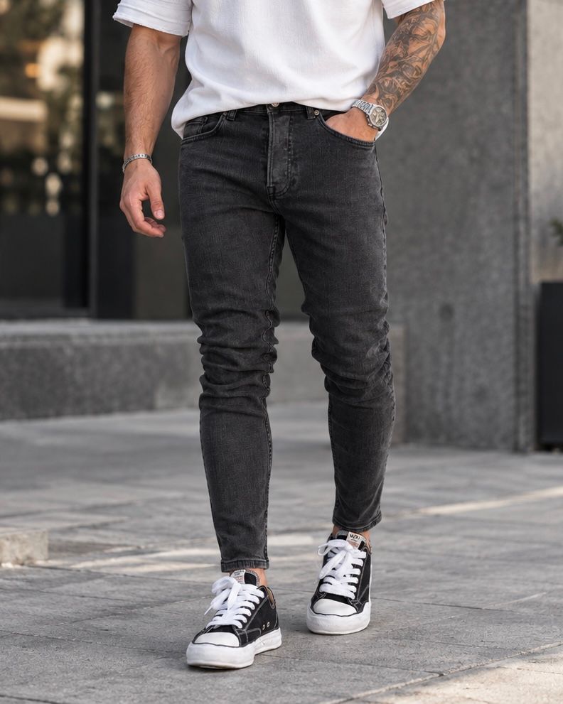 Dark Grey Washed Black Tapered Jeans 2