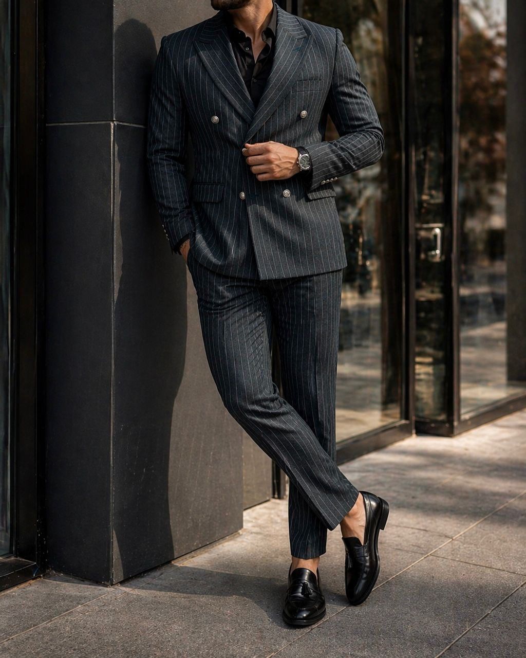 Pinstripe Suit – Deep Olive gallery.thumbnail 2