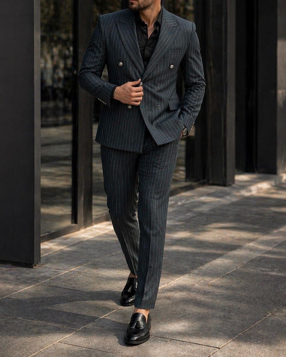 Pinstripe Suit – Deep Olive gallery.thumbnail 3