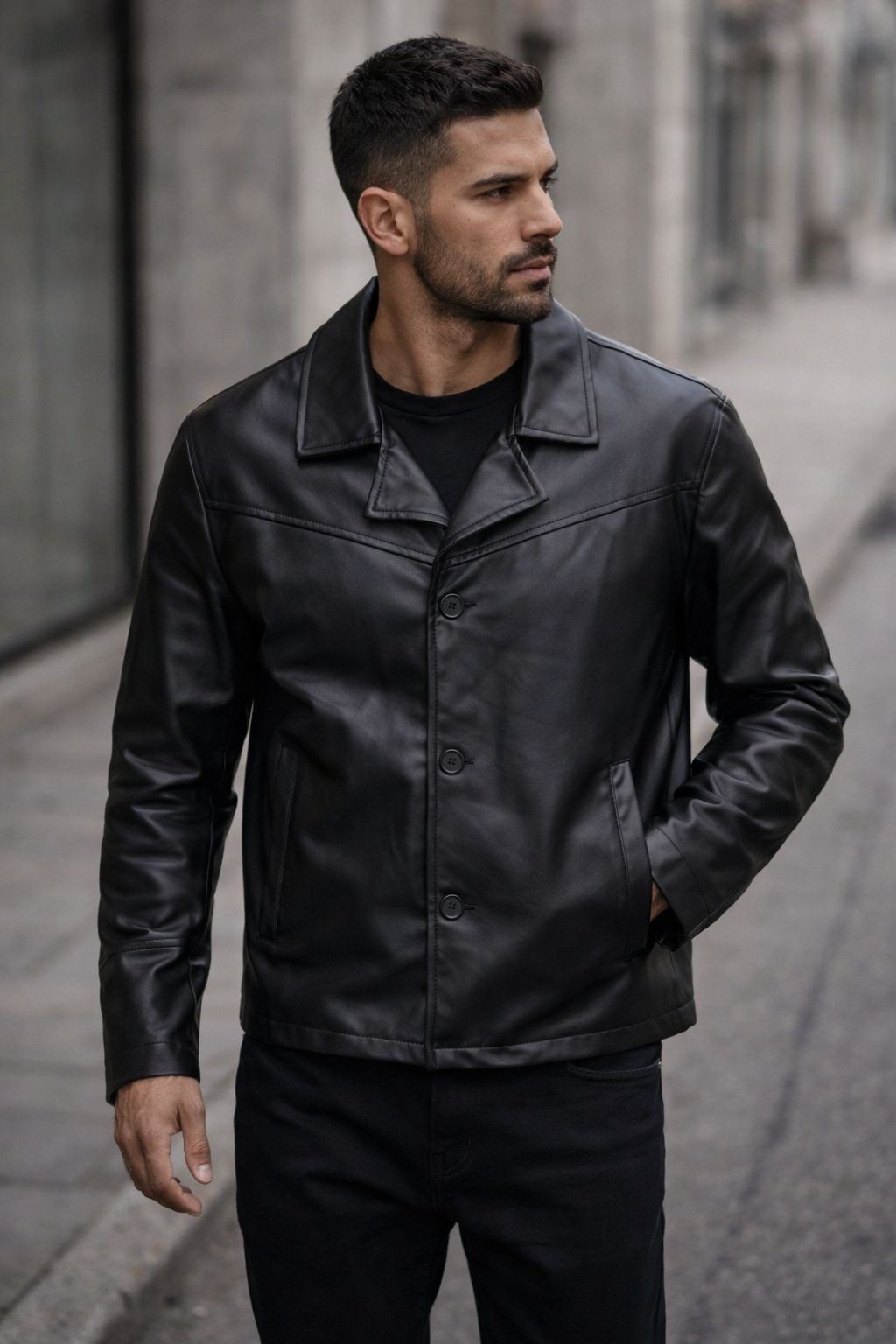 Refined Urban Leather Jacket – Black gallery.thumbnail 1