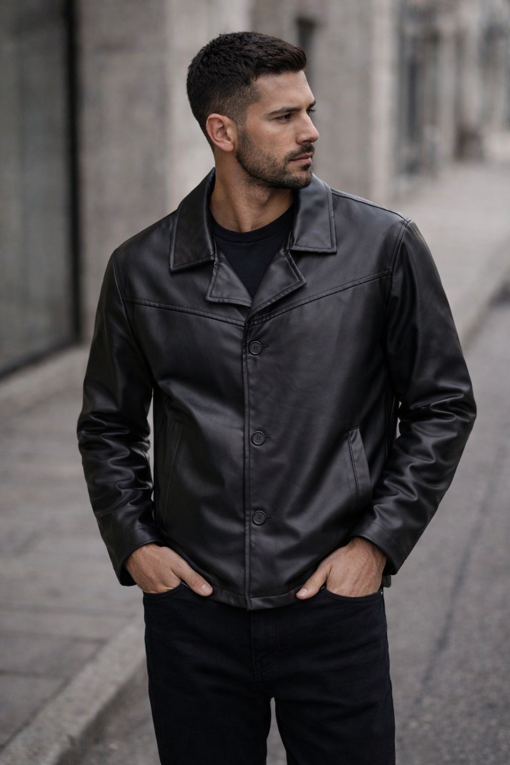 Refined Urban Leather Jacket – Black gallery.thumbnail 2