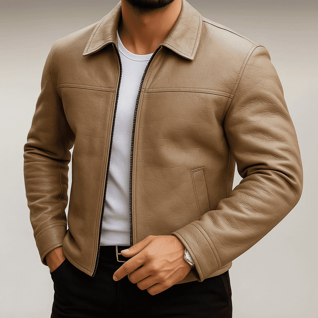 Sandstone Beige Leather Jacket gallery.thumbnail 1