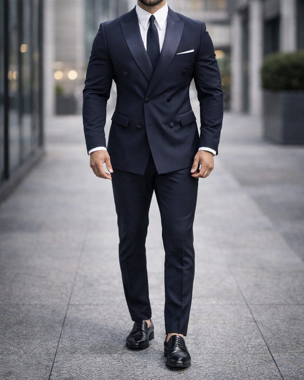 Navy Blue Double-Breasted Satin Tuxedo gallery.thumbnail 3