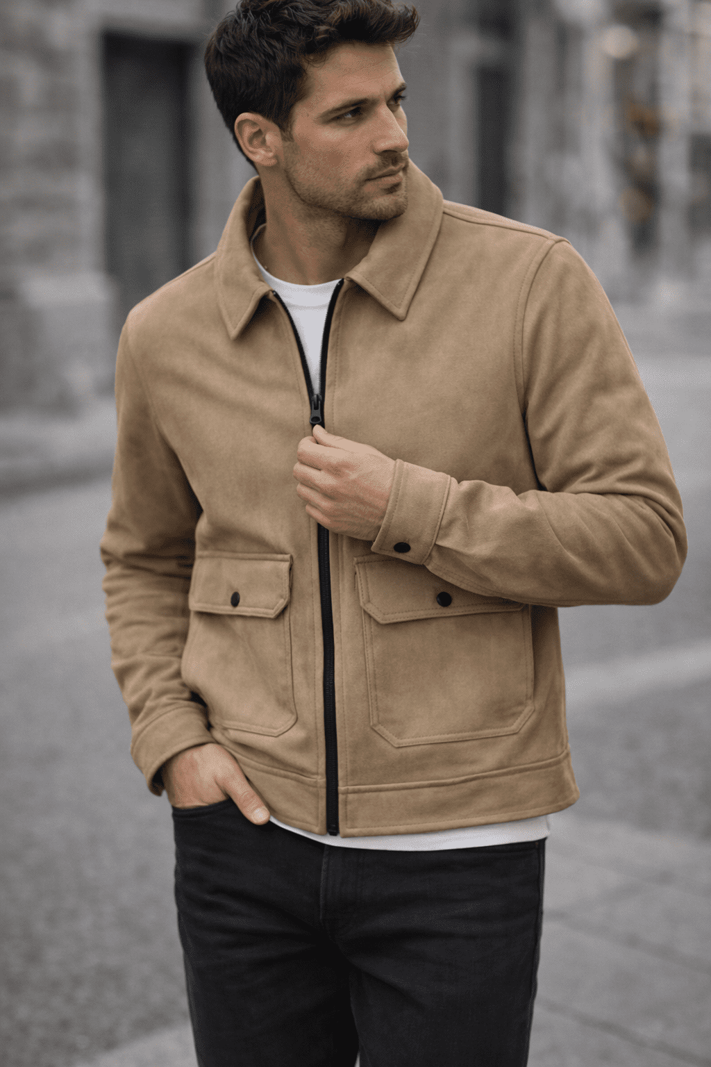 Men’s Urban Zip Jacket – Beige gallery.thumbnail 1