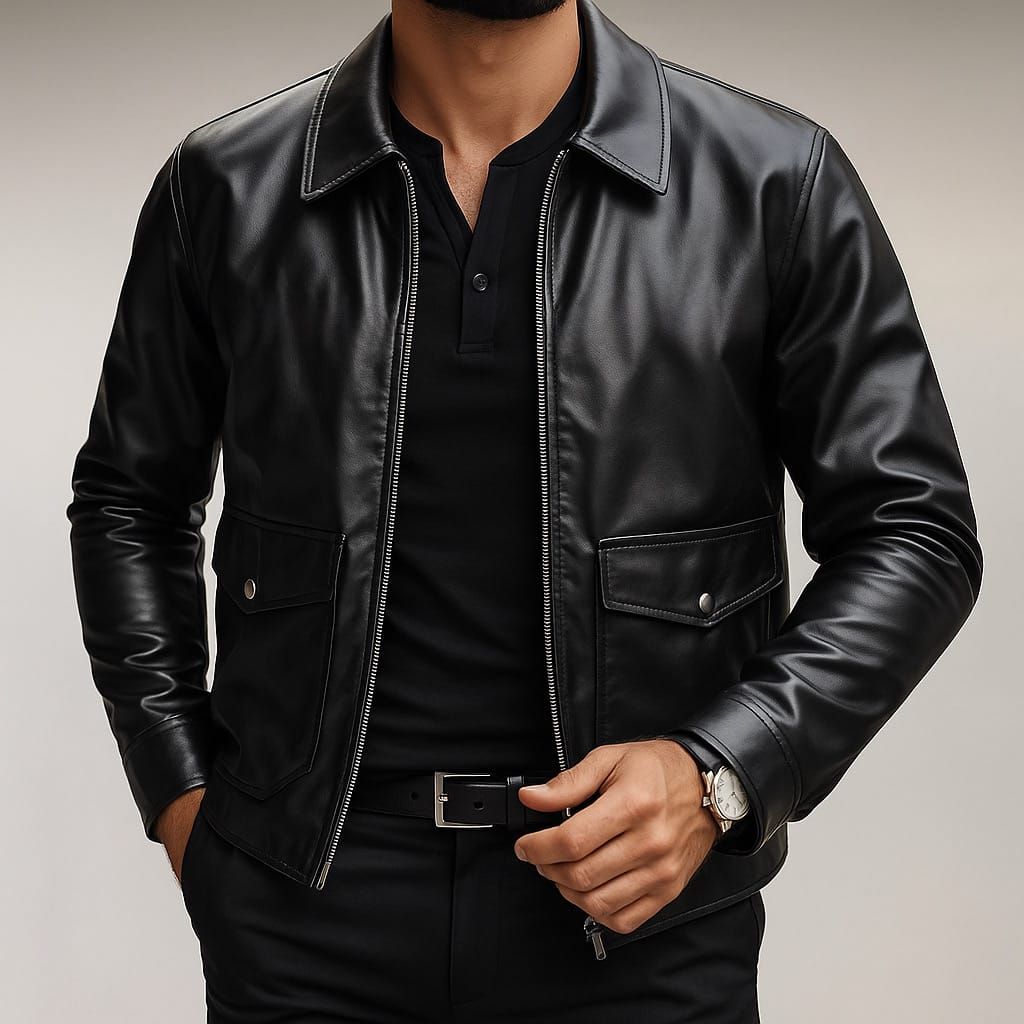 Jet Black Utility Leather Jacket gallery.thumbnail 1