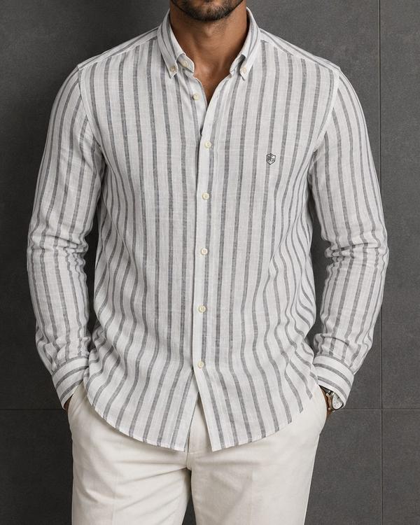 Striped Linen Shirt – White/Grey