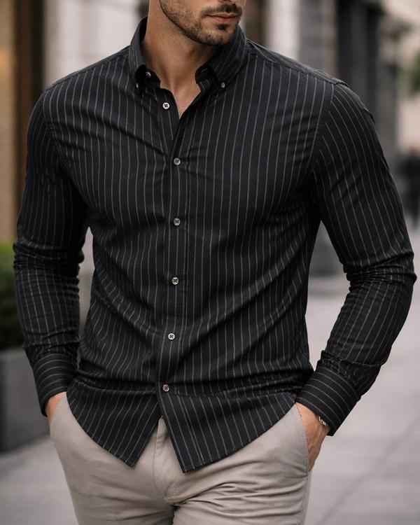 Classic Stripe Textured Shirt – Black