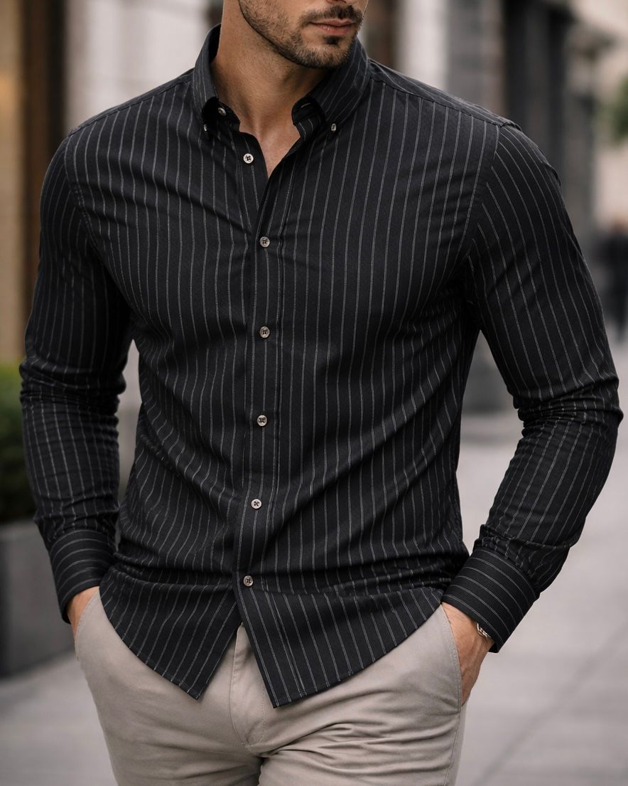 Classic Stripe Textured Shirt – Black 1