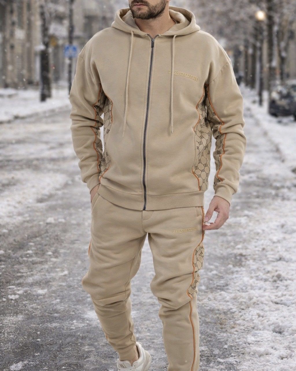 Zip-Up Hoodie Tracksuit – Beige gallery.thumbnail 2