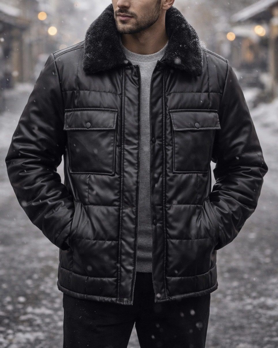 Puffer Jacket with Fur Collar – Black gallery.thumbnail 1