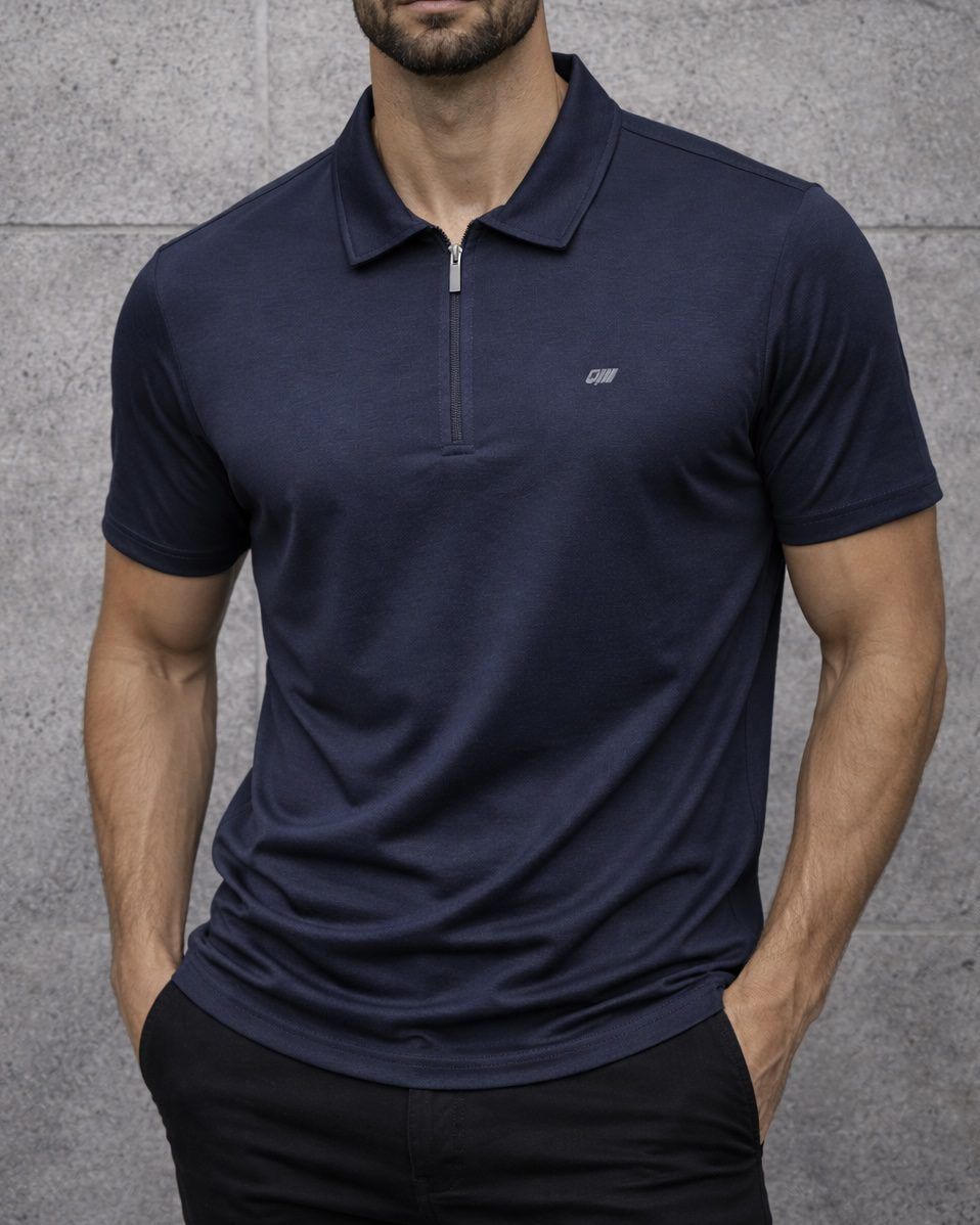 Navy Zip Polo Shirt gallery.thumbnail 1