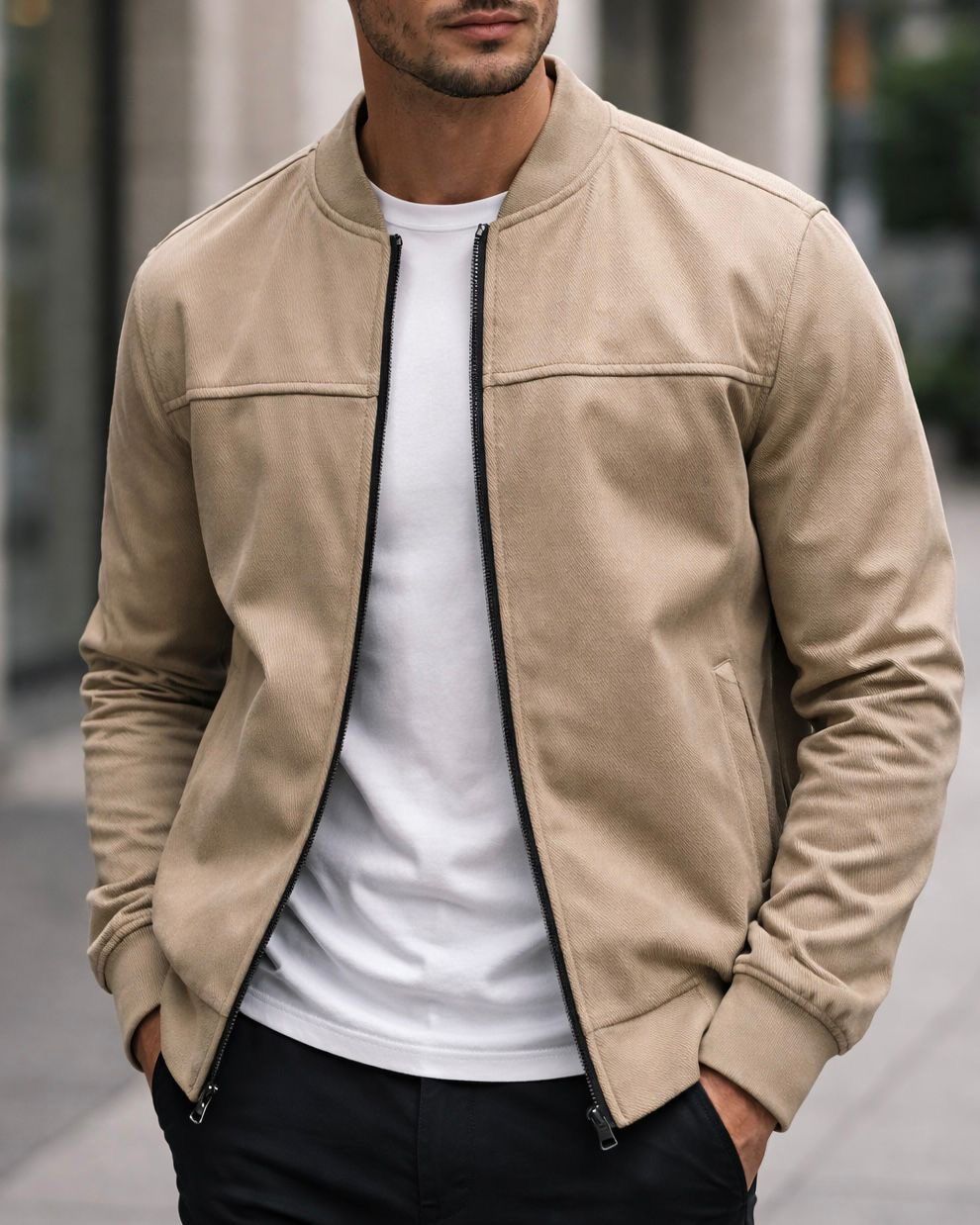 Urban Edge Bomber Jacket – Beige gallery.thumbnail 1