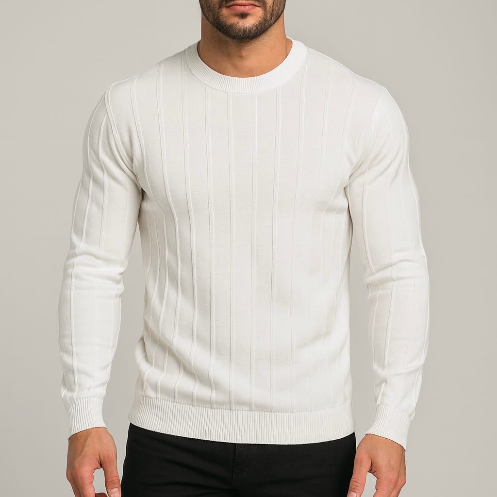 White Ribbed Knit Sweater 1
